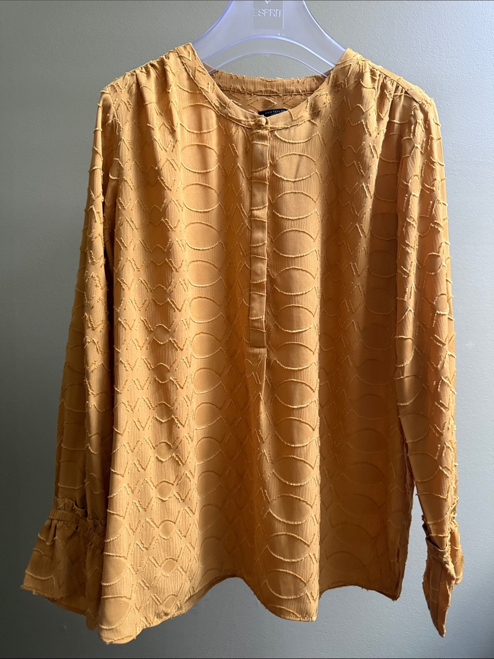 Ann Taylor Women’s Textured Long-Sleeve Shirt in Mustard
